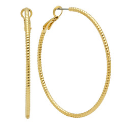 Gold Plated Spiral Textured Round Hoop Earrings + Microfiber