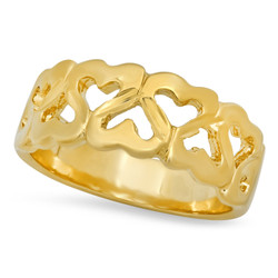 Gold Plated Connecting Inverted Open Hearts Pattern Ring + Microfiber