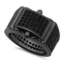 Black Plated Micro-Pave Iced Out Cubic Zirconia Band Ring + Jewelry Polishing Cloth (SKU: BP-RN1012)
