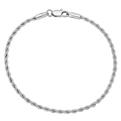 2.4mm Rhodium Plated Twisted Rope Chain Bracelet