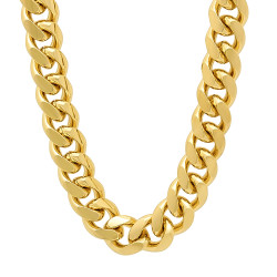 11mm 0.25 mils (6 microns) 14k Yellow Gold Plated Miami Cuban Link Chain Necklace, 78'9'18'20'22'24'30'36