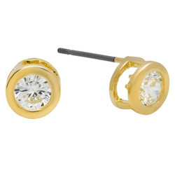 6mm Round Bezel Set Cubic Zirconia Gold Plated Stud Earrings + Jewelry Polishing Cloth (SKU: GL-CZE27)