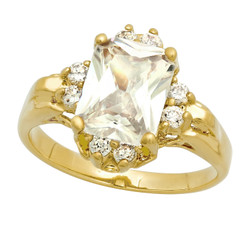 Gold Plated Clear Emerald-Cut CZ Solitaire Ring w/CZ Accents + Microfiber