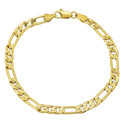 5.5mm 14k Yellow Gold Plated Flat Figaro Chain Bracelet (SKU: GL-010CB)