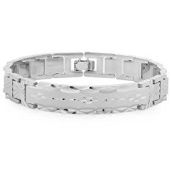 12mm Rhodium Plated Diamond-Cut ID Style Thick Chain Link Bracelet + Jewelry Polishing Cloth (SKU: RL-ID20)