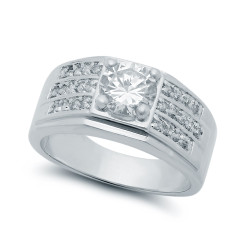 Classic Square Rhodium Plated Cubic Zirconia Micro Pave Accent Ring + Jewelry Polishing Cloth (SKU: RL-MN51A)