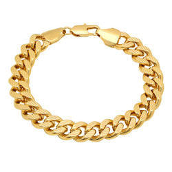 Men's 11mm Diamond-Cut 14k Yellow Gold Plated Flat Curb Miami Cuban Chain Link Bracelet (SKU: GL-034GB)