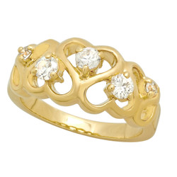 9mm Gold Plated Ring of Inverted Hearts Accented w/Round CZs + Microfiber