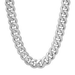 11mm Rhodium Plated Brass Rhodium Plated Brass Rhodium Plated Flat Cuban Link Curb Chain Necklace (SKU: NEC469)