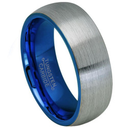 8mm Brushed Blue Ion Plated Tungsten Carbide Domed Band Ring, Size 7,8,9,10,11,12,13,14,15 (US) (SKU: TG-RN1015)