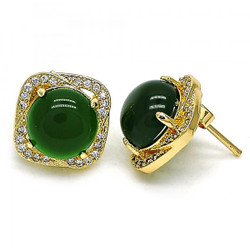 12.5mm 14k Yellow Gold Plated Emerald Green Opal Square Stud Earrings, 12.5mm