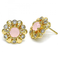 17.3mm 14k Yellow Gold Plated Pink Tourmaline Opal Flower Stud Earrings, 17.3mm (SKU: GL-ER1022C)