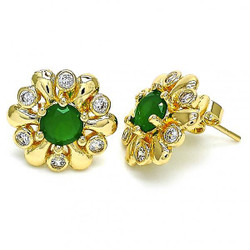 16.3mm 14k Yellow Gold Plated Emerald Green Opal Flower Stud Earrings, 16.3mm (SKU: GL-ER1022B)