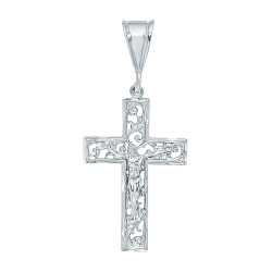 Large 36mm x 5.5 cm Rhodium Plated Open Filigree Vine Crucifix Pendant + Jewelry Polishing Cloth (SKU: RL-XLG20)