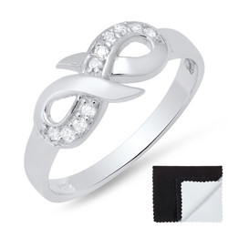 925 Sterling Silver High Polished Infinity Knot Cubic Zirconia Promise Ring + Bonus Cleaning Cloth (SKU: SS-RN1088)