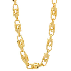 6mm 14k Yellow Gold Plated Roped Leaf Bullet-Shaped Squared Link Chain + Microfiber (SKU: GL-RM11)