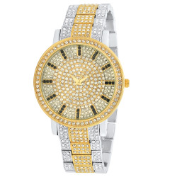 Men's Gold Stainless Steel Cubic Zirconia Iced Out Watch + Jewelry Cloth & Pouch (SKU: WTC199)