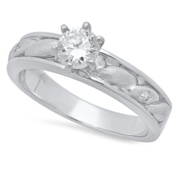 Round CZ Solitaire 4.1mm Sterling Silver Italian Crafted Ellipse Inlay Wedding Ring + Polishing Cloth (SKU: SS-RN1028)