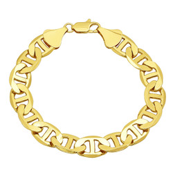 Men's 12mm 14k Yellow Gold Plated Flat Mariner Chain Bracelet (SKU: GL-048SB)
