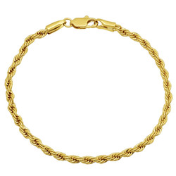 3.5mm 14k Yellow Gold Plated Twisted Rope Chain Bracelet