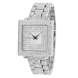 Men's 14k Gold Plated Stainless Steel Cubic Zirconia Iced Out Watch + Jewelry Cloth & Pouch (SKU: WTC183)