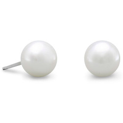 Sterling Silver 7mm White Freshwater Cultured Pearl Stud Earrings + Polishing Cloth