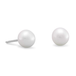 Sterling Silver 6mm White Freshwater Cultured Pearl Stud Earrings + Polishing Cloth