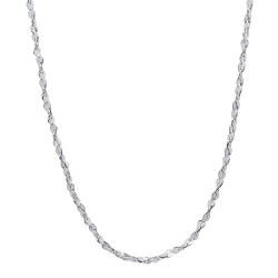 2mm High-Polished 0.25 mils (6 microns) Rhodium Brass Twisted Singapore Chain Necklace, 7'-36' + Jewelry Cloth & Pouch (SKU: RL-029)