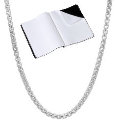 3.5mm High-Polished .925 Sterling Silver (Nickel Free) Square Box Chain Necklace, 7'-30' + Jewelry Cloth & Pouch (SKU: SS-BXR300)