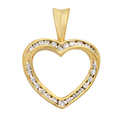 Gold Plated Open Heart Shaped Pendant w/Channel Set Round CZs + Jewelry Polishing Cloth (SKU: GL-CZP408)