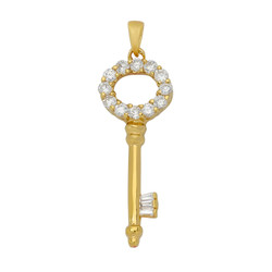 Gold Plated Key to the Heart Pendant w/Cubic Zirconia Accents + Jewelry Polishing Cloth (SKU: GL-CZP606)