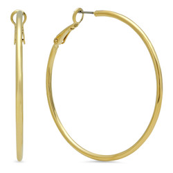 Gold Plated 50mm Smooth Round Hoop Earrings + Jewelry Polishing Cloth (SKU: GL-HE2)