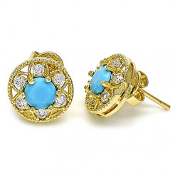 11.5mm 14k Yellow Gold Plated Blue Opal Stud Earrings, 11.5mm