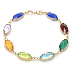 7.8mm Polished 14k Yellow Gold Plated Multicolor Cubic Zirconia Cubic Zirconia Anklet, 10 inches (SKU: GL-AK1029)