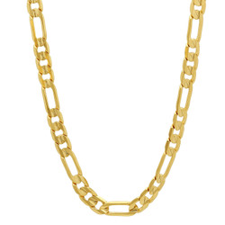 5.5mm Polished 14k Yellow Gold Plated Flat Figaro Chain Necklace + Gift Box (SKU: GL-010C-BX)