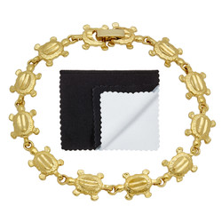 Women's 9mm 14k Yellow Gold Plated Flat Turtle Link Bracelet + Gift Box