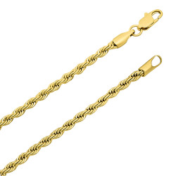 2.8mm Polished 14k Yellow Gold Plated Twisted Rope Chain Necklace + Gift Box