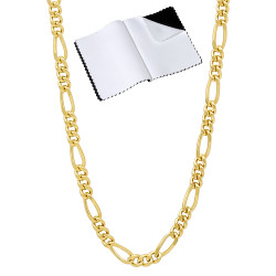 3mm 24k Yellow Gold Plated Flat Figaro Chain Necklace + Gift Box (SKU: GL-008B-BX)