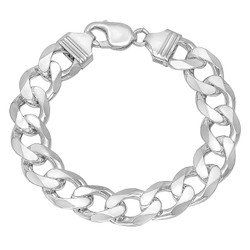 13.5mm Solid .925 Sterling Silver Beveled Curb Chain Bracelet