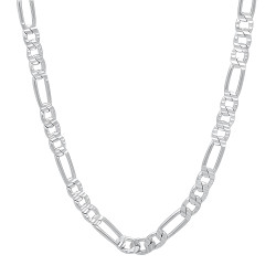 4mm Rhodium Plated Brass Rhodium Plated Brass Rhodium Plated Flat Figaro Chain Necklace