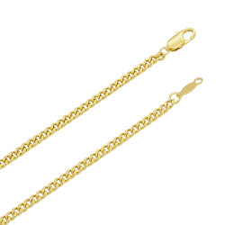 3mm Polished 14k Yellow Gold Plated Flat Cuban Link Curb Chain Necklace + Gift Box (SKU: GL-032C-BX)