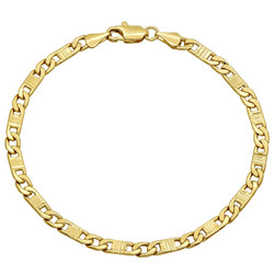 4mm Diamond-Cut 14k Yellow Gold Plated Flat Mariner Mariner Chain Link Bracelet (SKU: GL-016BB)