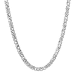4mm Polished Rhodium Plated Silver Flat Miami Cuban Link Chain Necklace