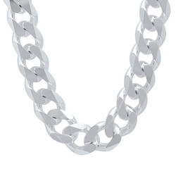 16.6mm Solid .925 Sterling Silver Beveled Curb Chain Necklace