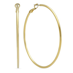 Gold Plated 6.5 cm Smooth Round Hoop Earrings + Microfiber