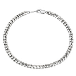 4.3mm Rhodium Plated Beveled Curb Chain Bracelet (SKU: RL-033GB)