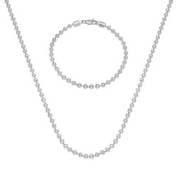 4mm Solid .925 Sterling Silver Military Ball Chain Necklace + Bracelet Set (SKU: NEC623S)