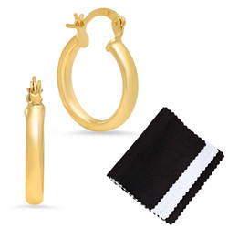 Small 14k Gold Plated Plain Hoop Earrings, 16mm - 20mm Diameter + Microfiber Polishing Cloth