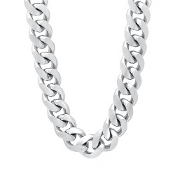 11mm Rhodium Plated Flat Cuban Link Curb Chain Necklace