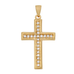 Gold Plated Cross Pendant w/Round Brilliant Cut CZs + Jewelry Polishing Cloth (SKU: GL-CZP474)